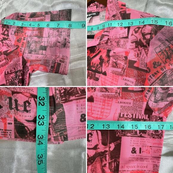 Urban Outfitters Neon Pink Medium Newsprint Sheer/ Lined dress Euro Summer - Picture 9 of 9